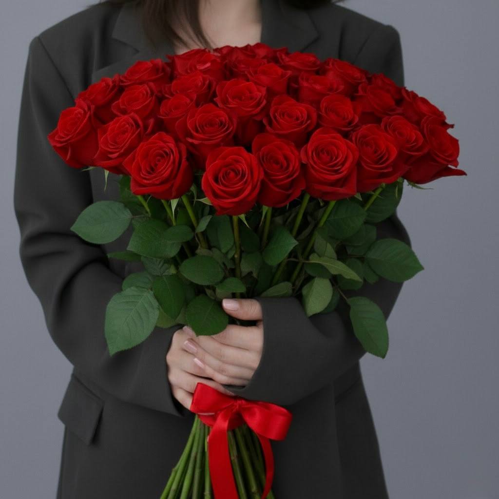 Premium Red Roses – Hand-Tied Bouquet (12, 24, 36 Roses)