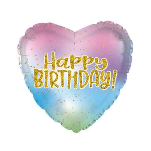 17" Iridescent Heart Happy Birthday Foil Balloon