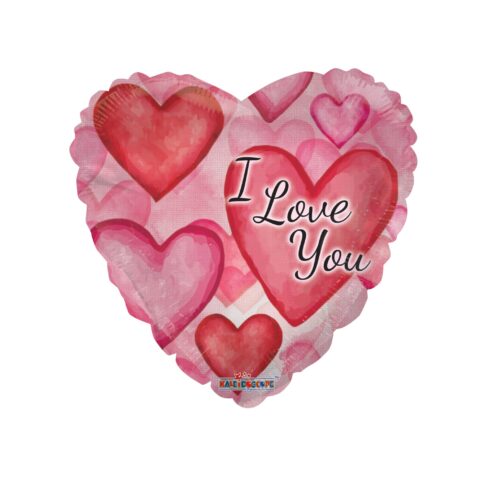 I Love You Watercolor Hearts Foil Balloon 18″ (19972-18)