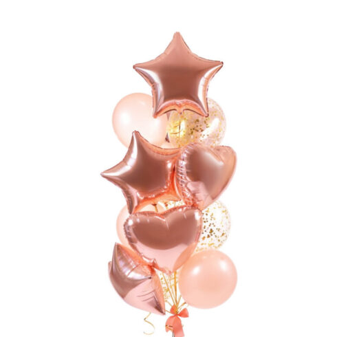 Luxury rose gold star and heart balloon bouquet Toronto with confetti and metallic balloons