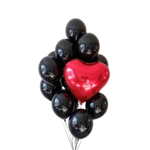 Luxury heart balloon bouquet Toronto with black balloons and red heart foil