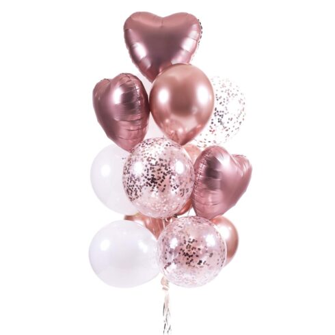 Luxury heart balloon bouquet Toronto with foil heart balloons, chrome balloons and confetti balloons