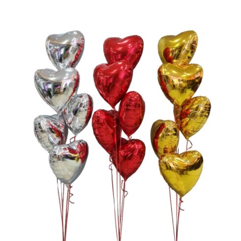 Foil heart helium balloons bouquet, metallic heart balloons, luxury heart balloons, Toronto GTA balloon delivery
