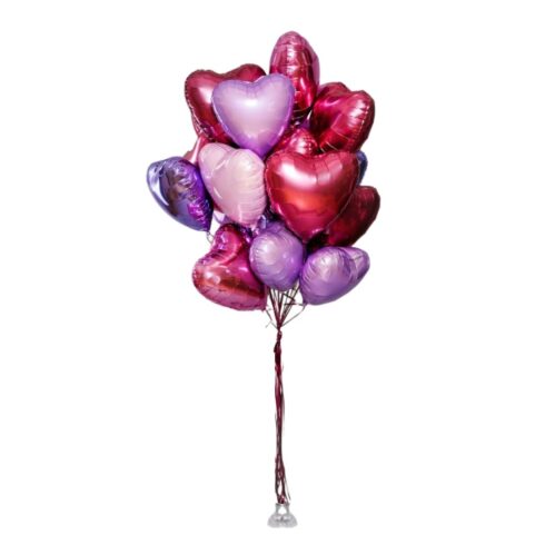 Pink and purple foil heart helium balloons bouquet, metallic heart balloons, luxury heart balloons Toronto GTA