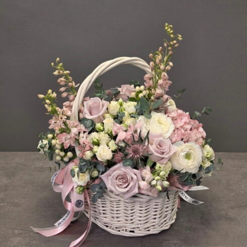 Pink garden luxury flower basket with premium pink flowers for delivery in Oakville and Mississauga
