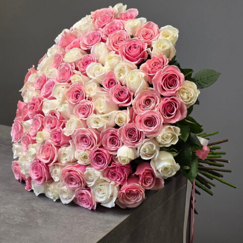 100 Luxury Pink & White Rose Bouquet by BLOOMSI in Oakville & Mississauga