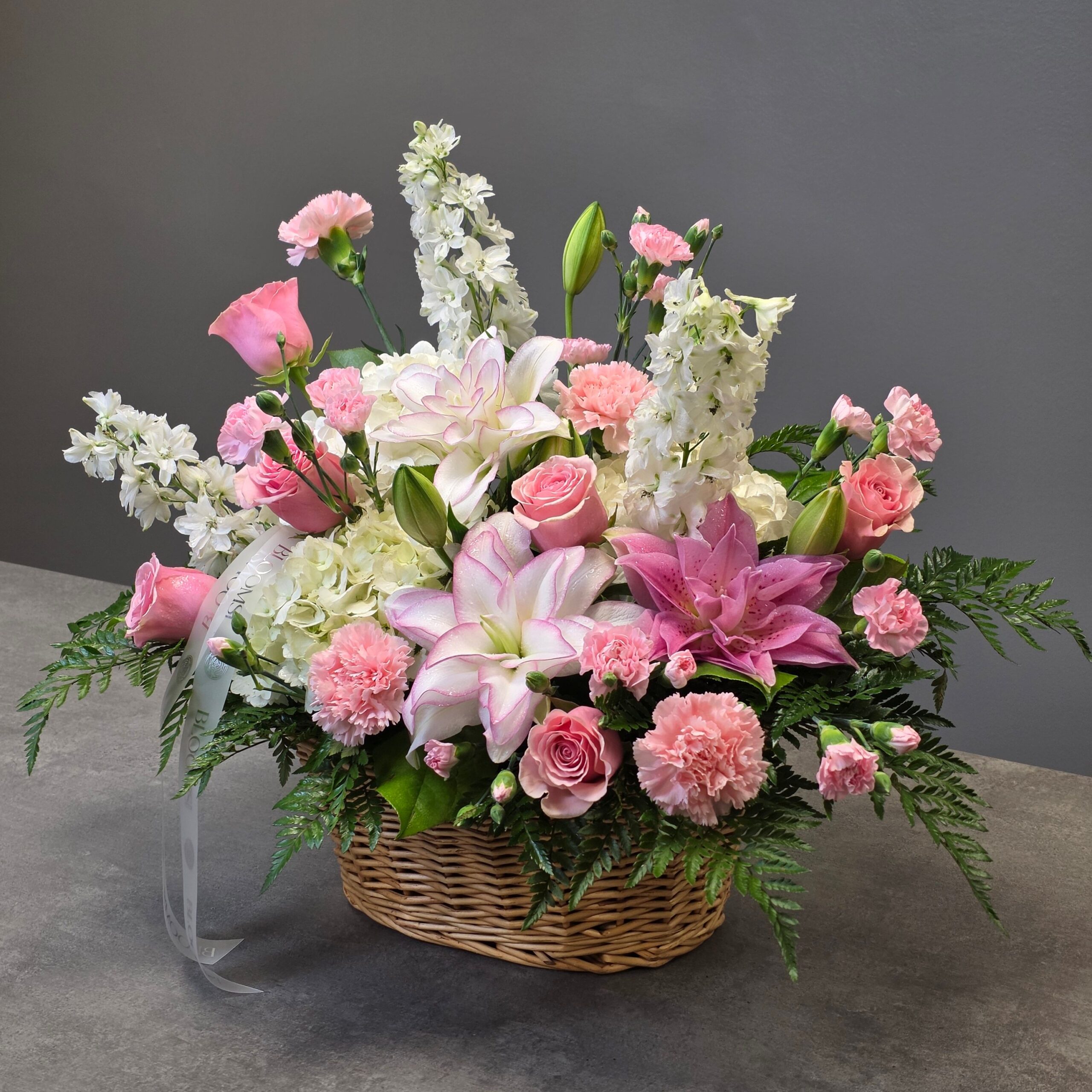 Luxury Pink & White Funeral Basket Arrangement