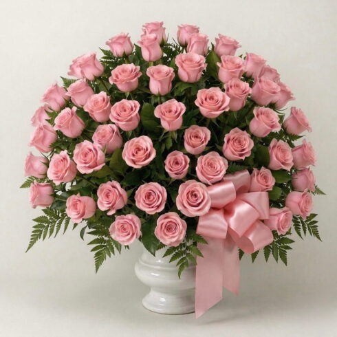 Pink Rose Traditional Funeral Tribute with 48 roses by Bloomsi