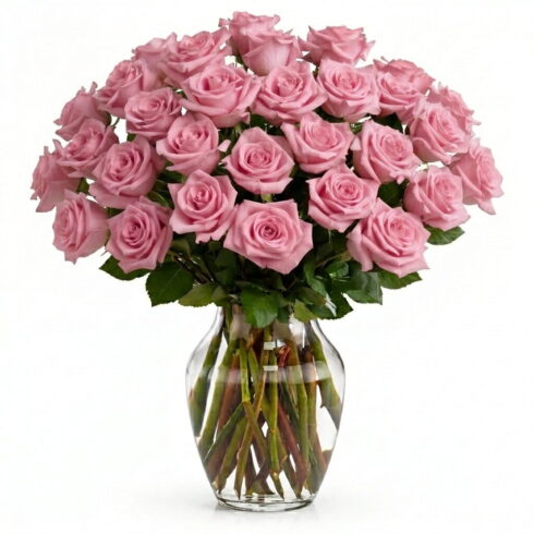 Pink Rose Vase Arrangement with 36 roses by Bloomsi