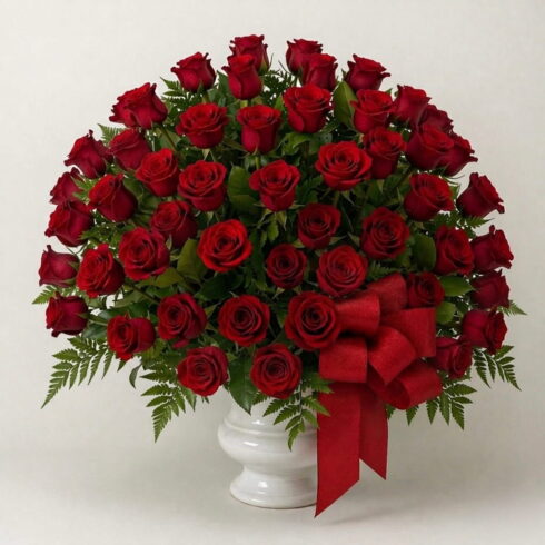 Red Rose Traditional Funeral Tribute with 48 roses by Bloomsi