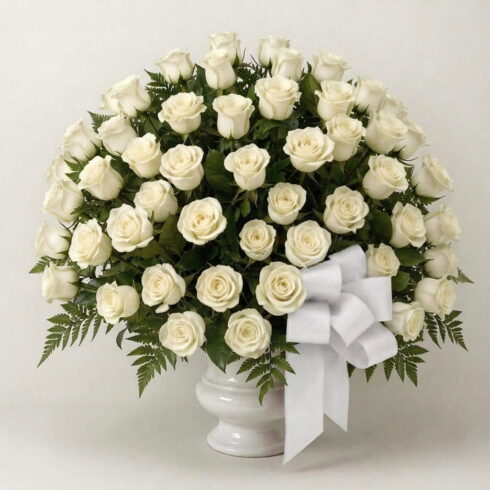 White Rose Traditional Funeral Tribute with 48 roses by Bloomsi