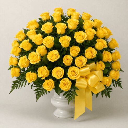Yellow Rose Traditional Funeral Tribute with 48 roses by Bloomsi