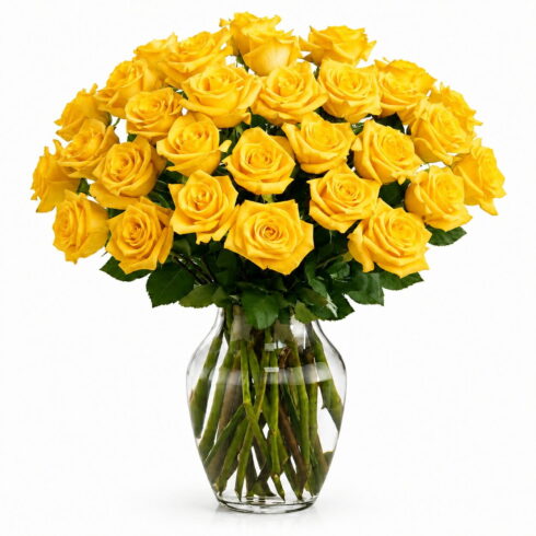 Yellow Rose Vase Arrangement with 36 roses by Bloomsi
